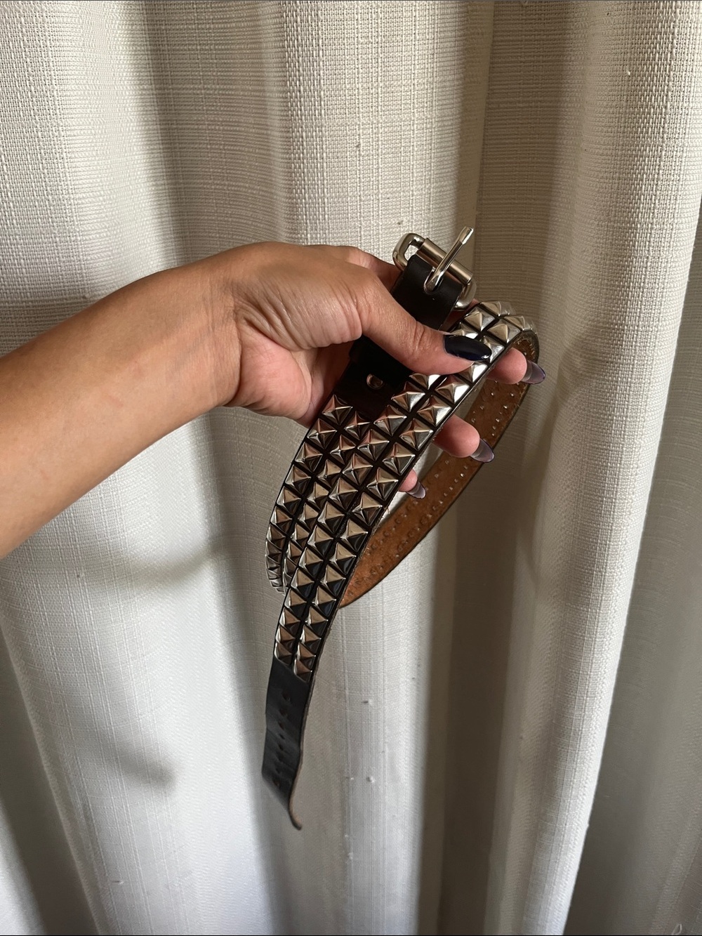 Studded Black Leather Belt with Silver Pyramid Hardware